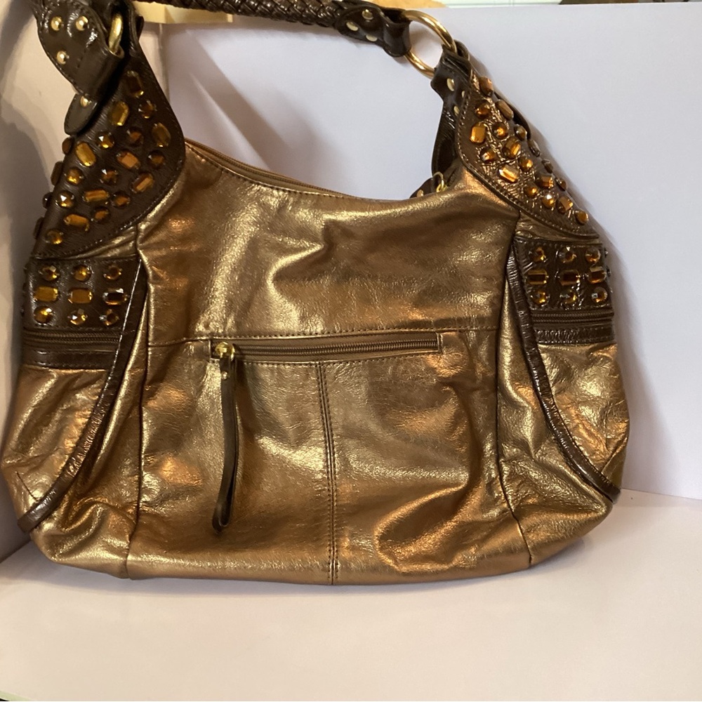 Carlos Falchi Gold Shoulder Bag with Studded Details